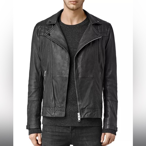ALLSAINTS Kushiro Leather Slim Fit Moto Jacket Black - Picture 1 of 2